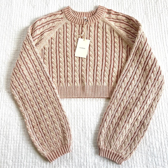 NWT TULAROSA Laney Cropped Pullover Pink Cable Knit Crewneck Sweater Size Small - Picture 10 of 14